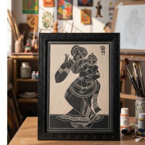 Mother’s Love – Hand-Etched Krishna and Yashoda on Ceramic Tile